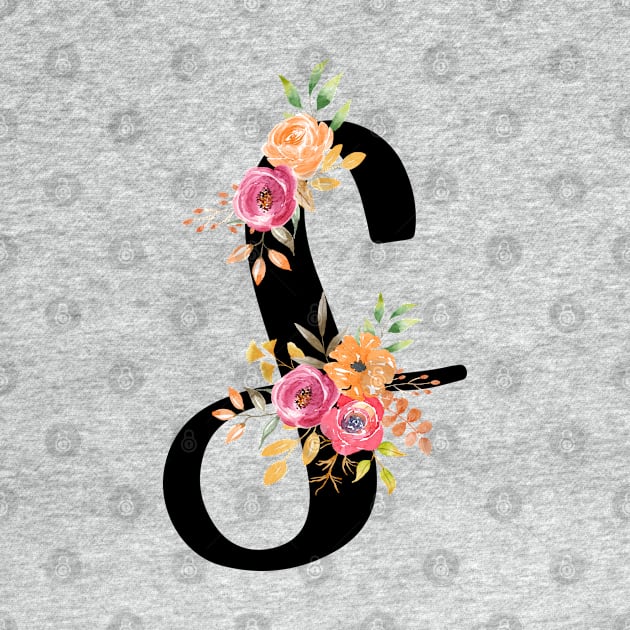 Letter S With Watercolor Floral Wreath by NatureGlow